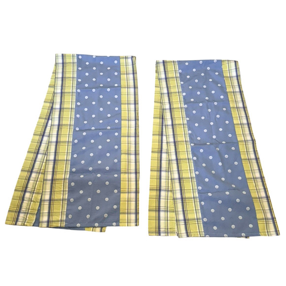 Set of 2 Vintage Window Valences Blue Green Plaid Dot 69" x 15.5" by Banana fish - Picture 2 of 6